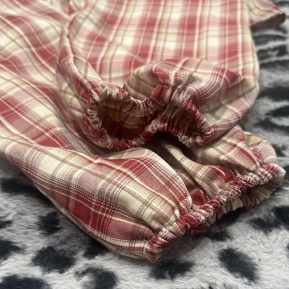 Love Tree Ruffled Burgundy and Cream Plaid Top - Picture 5 of 6